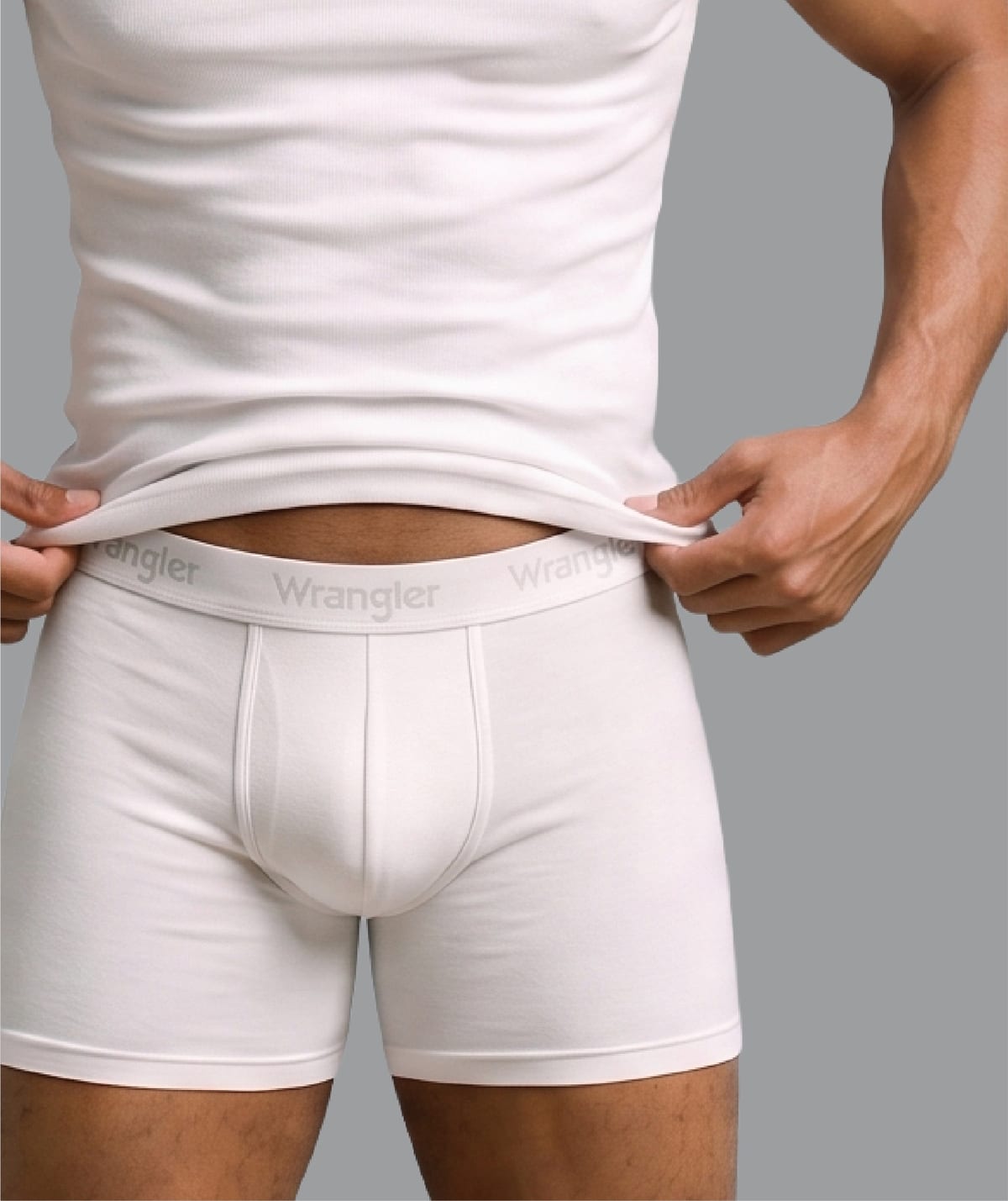 Close-up of a Wrangler cotton boxer brief waistband